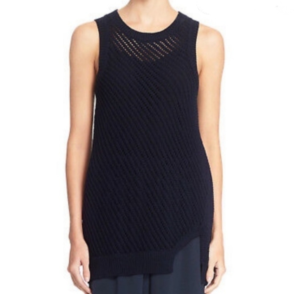 Vince Navy Blue‎ Crochet Knit 100% Cotton Sweater S